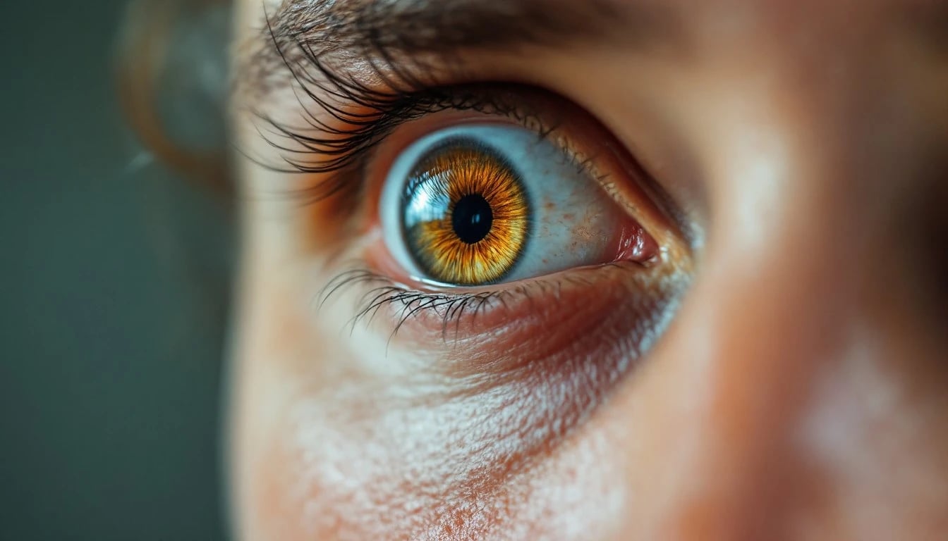 Close-up of an eye with an amber iris
